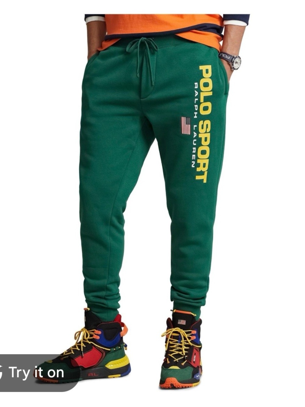 Polo Sport Ralph Lauren mens fleece jogger sweatpants green logo flag size M